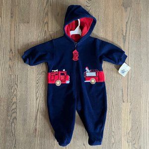 Pete's Partner Fire Engine Hooded Footed Onesie Fleece, Thermal-lined NWT